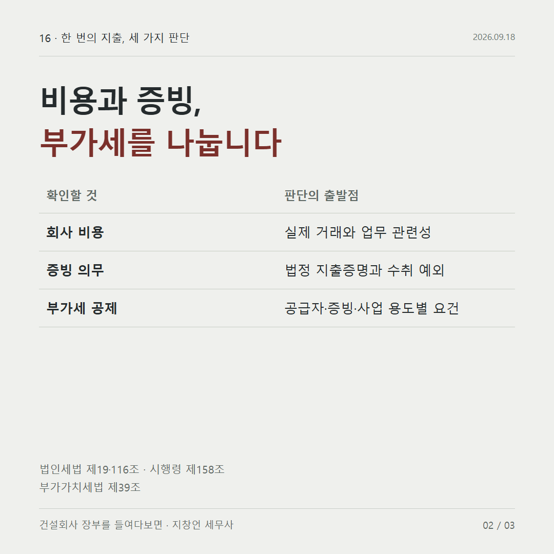 비용과 증빙, 부가세를 나눕니다