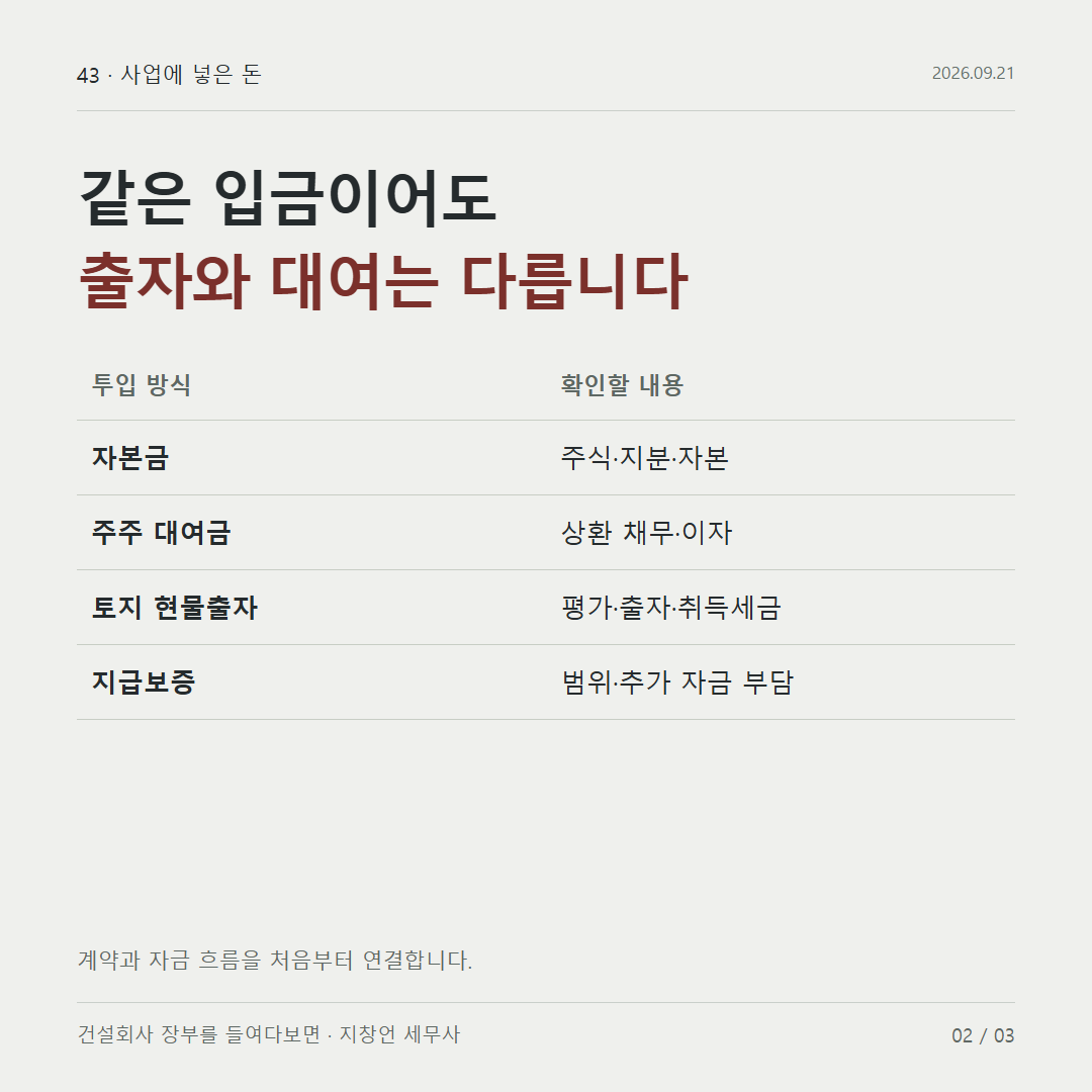 같은 입금이어도 출자와 대여는 다릅니다