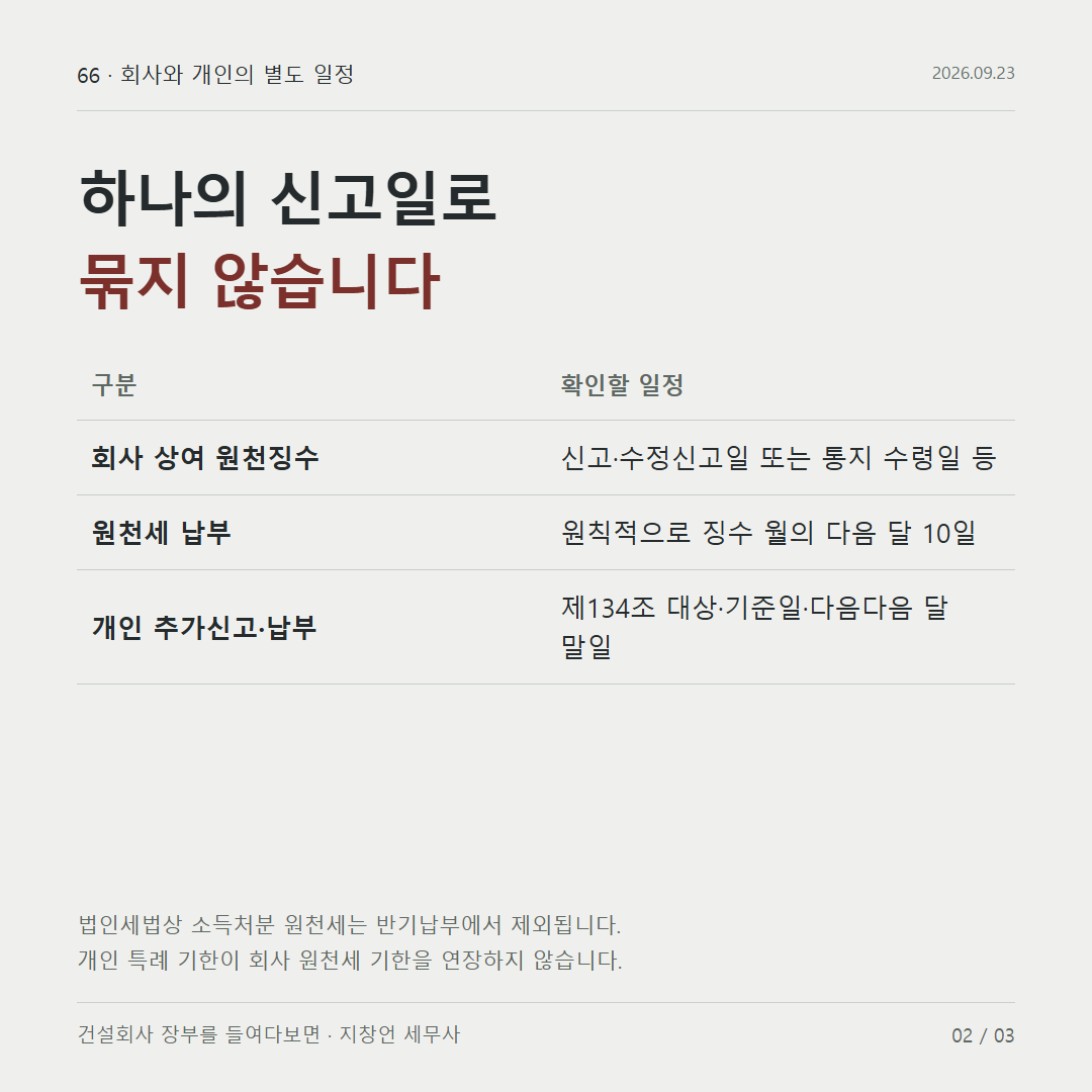 하나의 신고일로 묶지 않습니다