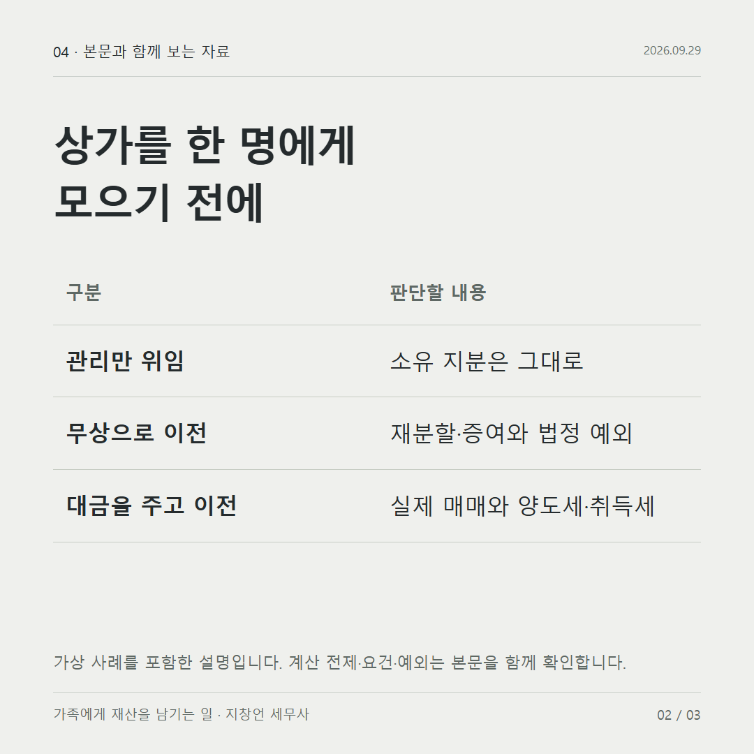 상가를 한 명에게 모으기 전에