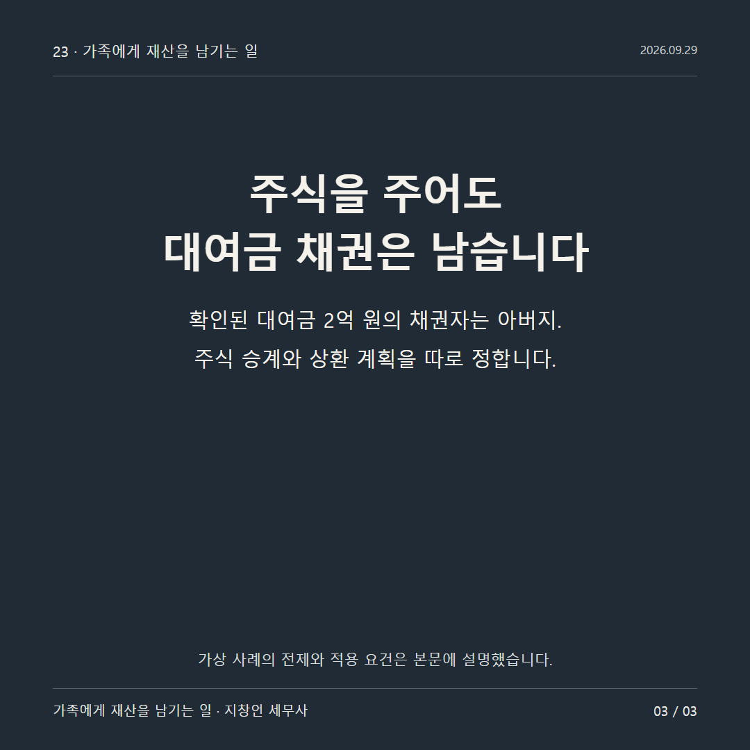 주식을 주어도 대여금 채권은 남습니다